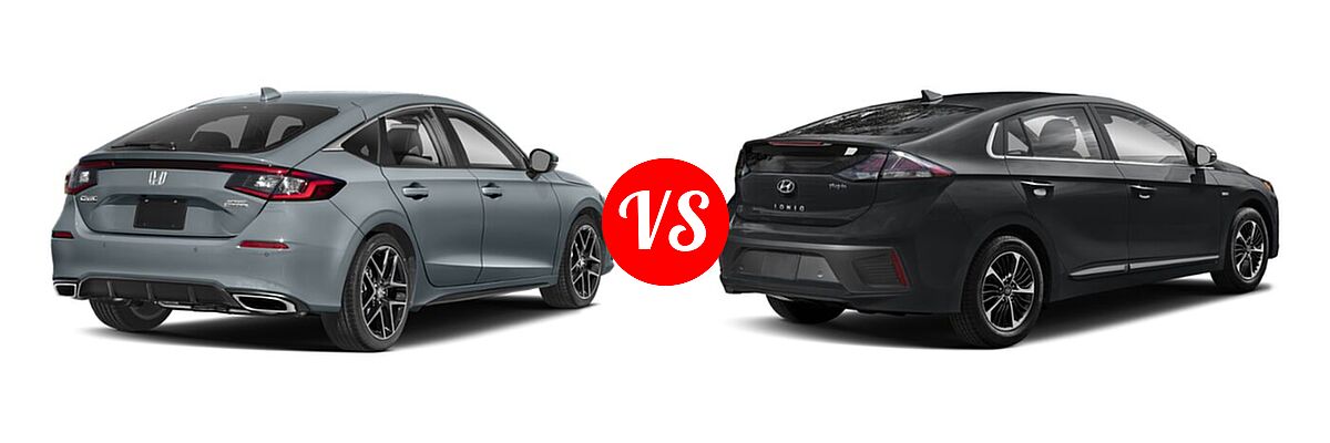2022 Honda Civic Hatchback Sport Touring vs. 2022 Hyundai Ioniq Plug-In Hybrid Hatchback PHEV Limited / SE / SEL - Rear Right Comparison
