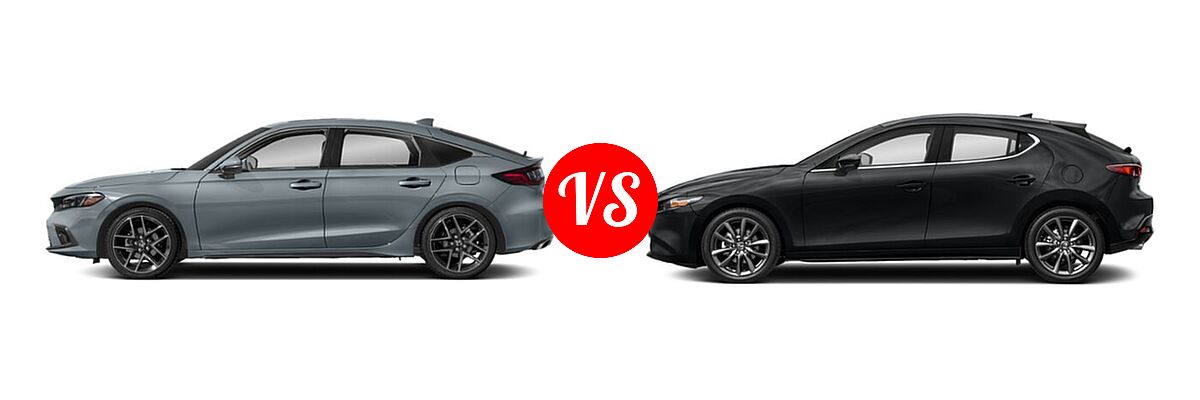 2022 Honda Civic Hatchback Sport Touring vs. 2022 Mazda 3 Hatchback Preferred - Side Comparison