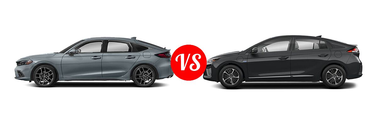 2022 Honda Civic Hatchback Sport Touring vs. 2022 Hyundai Ioniq Plug-In Hybrid Hatchback PHEV Limited / SE / SEL - Side Comparison