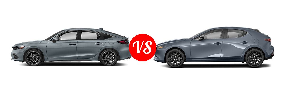 2022 Honda Civic Hatchback Sport Touring vs. 2022 Mazda 3 Hatchback Carbon Edition - Side Comparison