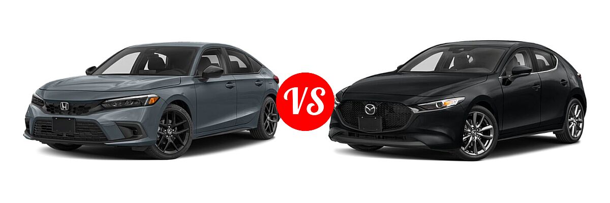 2022 Honda Civic Hatchback Sport vs. 2022 Mazda 3 Hatchback Preferred - Front Left Comparison