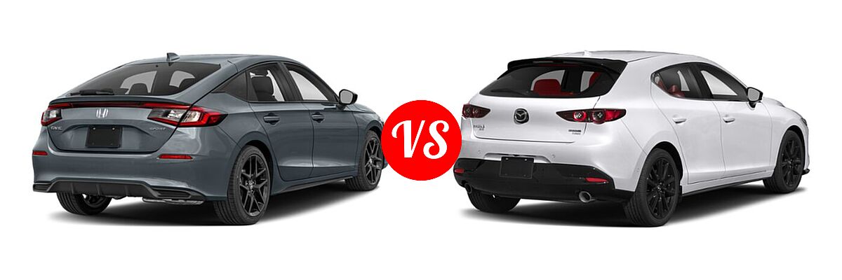 2022 Honda Civic Hatchback Sport vs. 2022 Mazda 3 Hatchback 2.5 Turbo Premium Plus - Rear Right Comparison