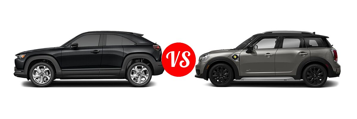 2022 Mazda MX-30 SUV Electric FWD vs. 2018 MINI Countryman Wagon Hybrid Cooper S E - Side Comparison