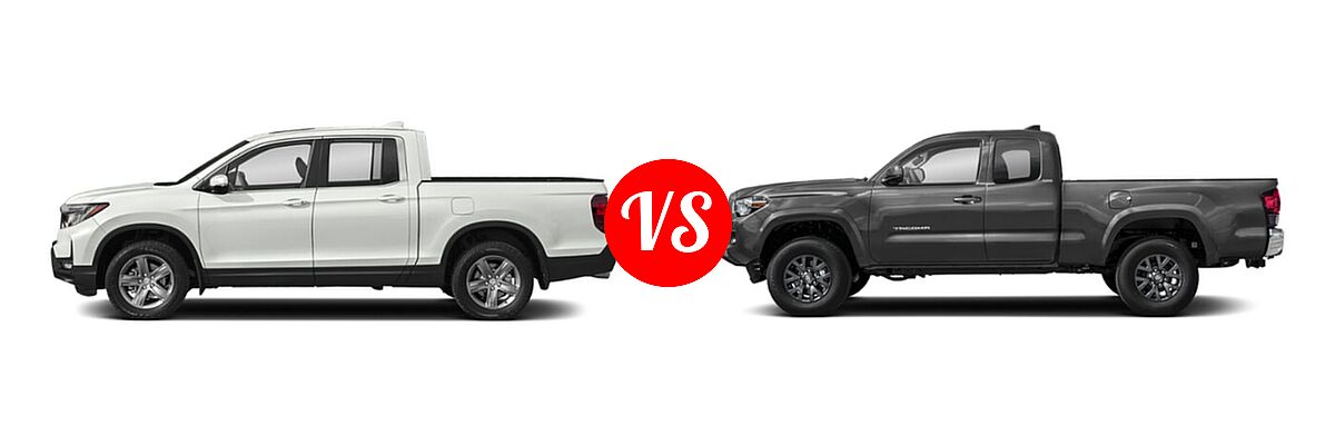 2022 Honda Ridgeline Pickup Sport vs. 2022 Toyota Tacoma Pickup SR / SR5 / TRD Sport - Side Comparison