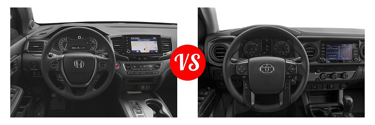 2022 Honda Ridgeline Pickup RTL-E vs. 2022 Toyota Tacoma Pickup Limited / SR - Dashboard Comparison