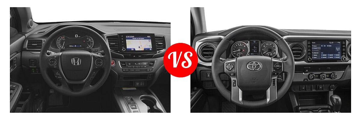 2022 Honda Ridgeline Pickup RTL-E vs. 2022 Toyota Tacoma Pickup SR / SR5 / TRD Sport - Dashboard Comparison