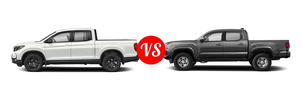2022 Honda Ridgeline Pickup Black Edition vs. 2022 Toyota Tacoma Pickup Limited / SR - Side Comparison