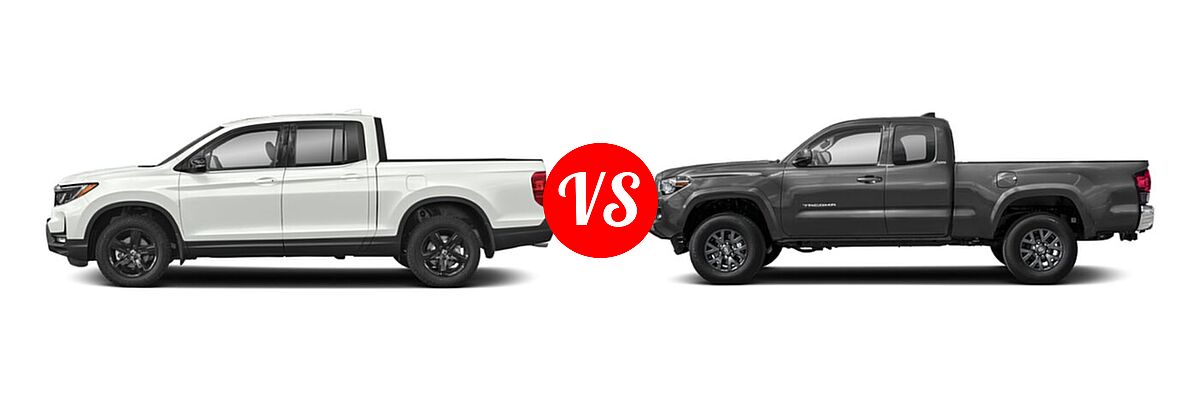 2022 Honda Ridgeline Pickup Black Edition vs. 2022 Toyota Tacoma Pickup SR / SR5 / TRD Sport - Side Comparison