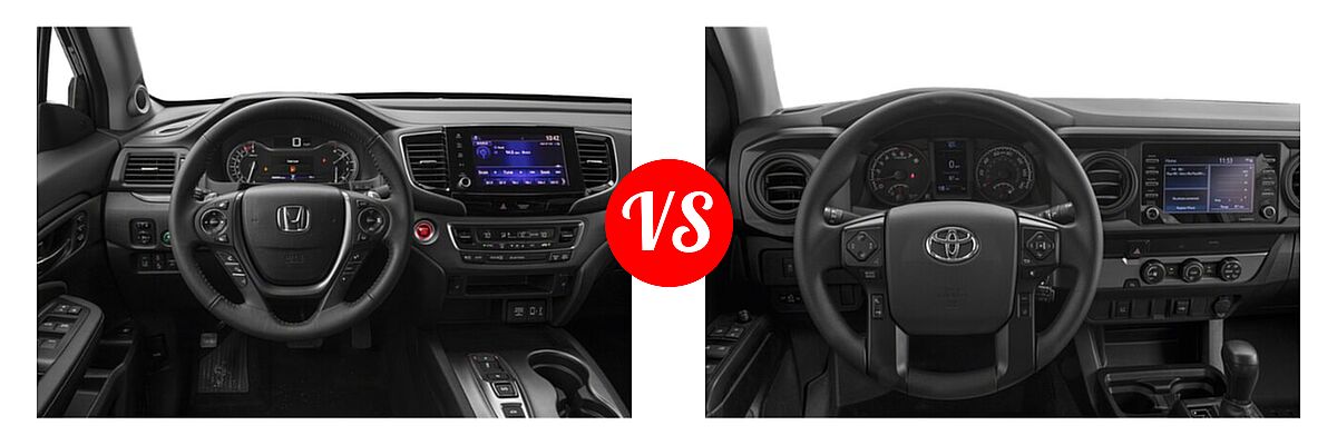 2022 Honda Ridgeline Pickup RTL vs. 2022 Toyota Tacoma Pickup Limited / SR - Dashboard Comparison