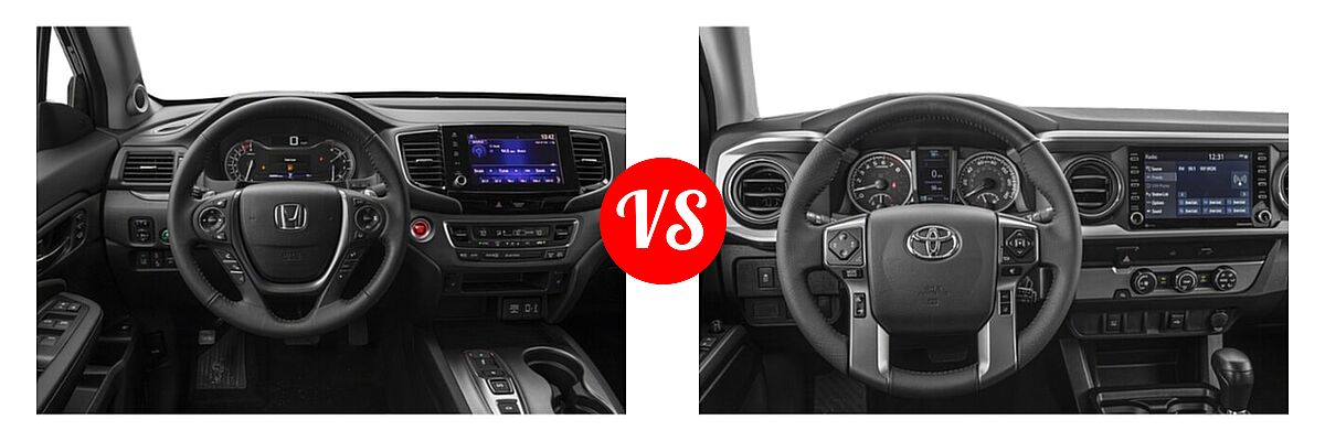 2022 Honda Ridgeline Pickup RTL vs. 2022 Toyota Tacoma Pickup SR / SR5 / TRD Sport - Dashboard Comparison