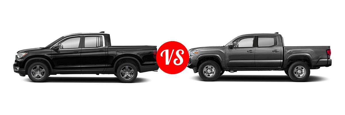 2022 Honda Ridgeline Pickup RTL vs. 2022 Toyota Tacoma Pickup Limited / SR - Side Comparison