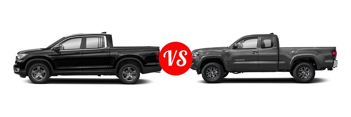 2022 Honda Ridgeline Pickup RTL vs. 2022 Toyota Tacoma Pickup SR / SR5 / TRD Sport - Side Comparison