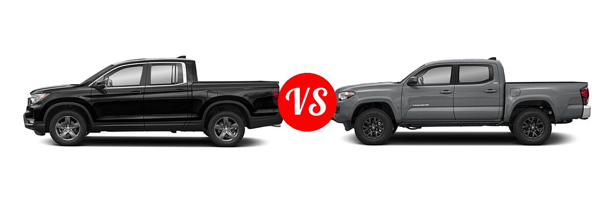 2022 Honda Ridgeline Pickup RTL vs. 2022 Toyota Tacoma Pickup SR5 - Side Comparison