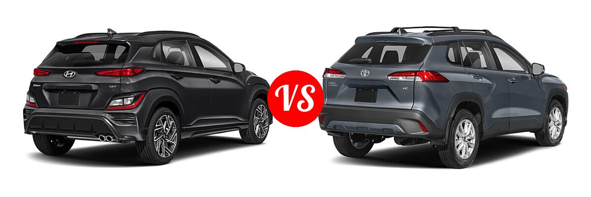 2022 Hyundai Kona SUV N Line vs. 2022 Toyota Corolla Cross SUV LE - Rear Right Comparison