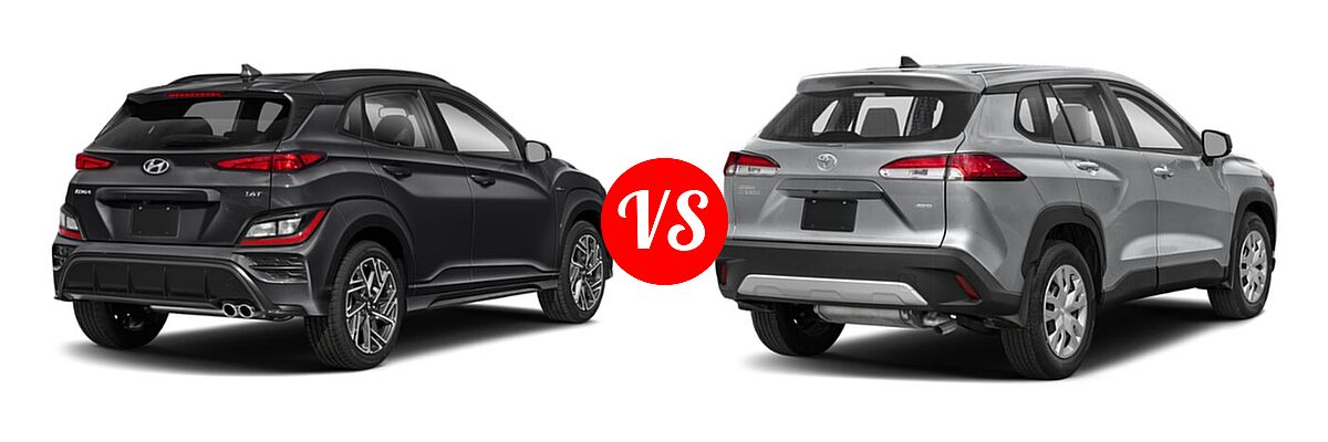 2022 Hyundai Kona SUV N Line vs. 2022 Toyota Corolla Cross SUV L / XLE - Rear Right Comparison