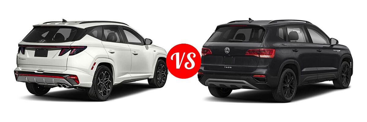 2022 Hyundai Tucson SUV N Line vs. 2022 Volkswagen Taos SUV S - Rear Right Comparison