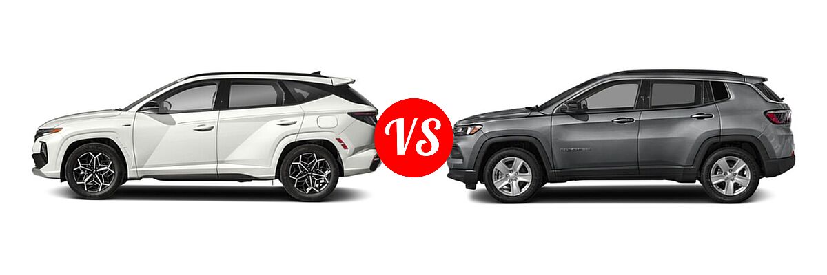 2022 Hyundai Tucson SUV N Line vs. 2022 Jeep Compass SUV (RED) Edition / High Altitude / Latitude / Latitude Lux / Limited / Sport / Trailhawk - Side Comparison