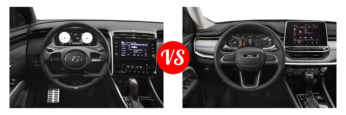 2022 Hyundai Tucson SUV N Line vs. 2022 Jeep Compass SUV (RED) Edition / High Altitude / Latitude / Latitude Lux / Limited / Sport / Trailhawk - Dashboard Comparison