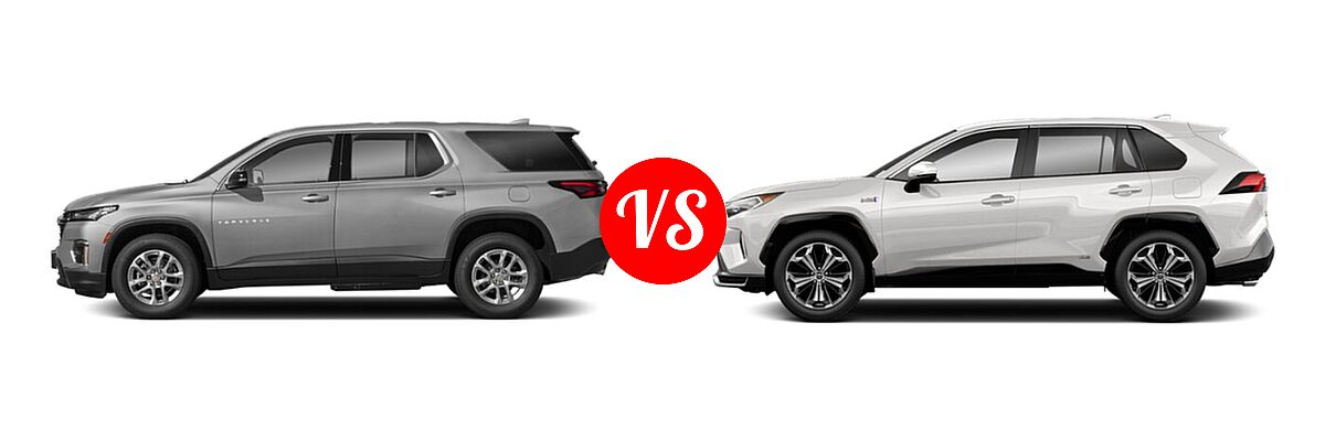 2022 Chevrolet Traverse SUV High Country / LS / LT Cloth / LT Leather / Premier / RS vs. 2022 Toyota RAV4 Prime SUV PHEV SE / XSE - Side Comparison