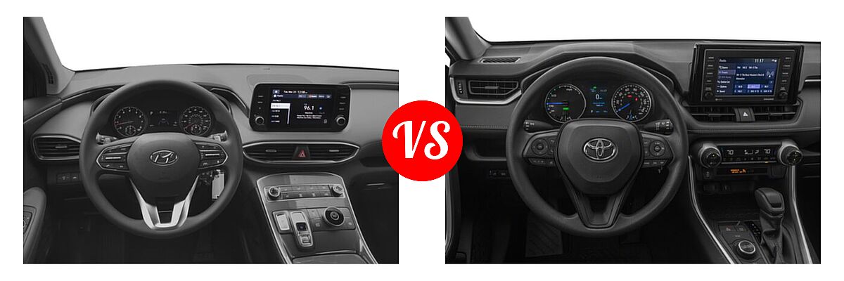 2022 Hyundai Santa Fe SUV SE vs. 2022 Toyota RAV4 Hybrid SUV Hybrid Hybrid LE - Dashboard Comparison