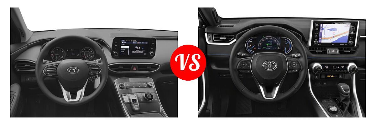 2022 Hyundai Santa Fe SUV SE vs. 2022 Toyota RAV4 Hybrid SUV Hybrid Hybrid XSE - Dashboard Comparison