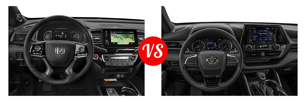 2022 Honda Passport SUV Elite vs. 2022 Toyota Highlander SUV XLE - Dashboard Comparison