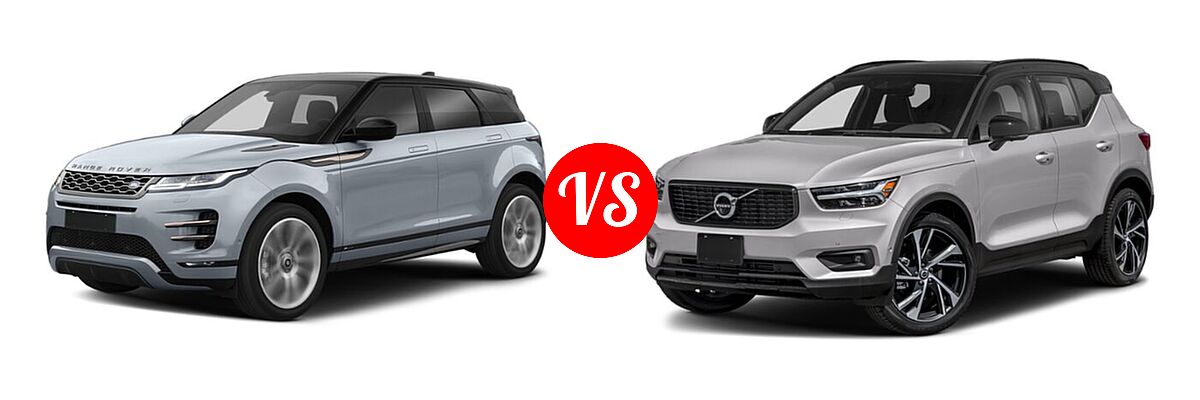 2022 Land Rover Range Rover Evoque SUV R-Dynamic HST / R-Dynamic S / R-Dynamic SE vs. 2019 Volvo XC40 SUV R-Design - Front Left Comparison