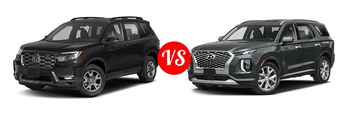 2022 Honda Passport SUV TrailSport vs. 2022 Hyundai Palisade SUV SEL - Front Left Comparison