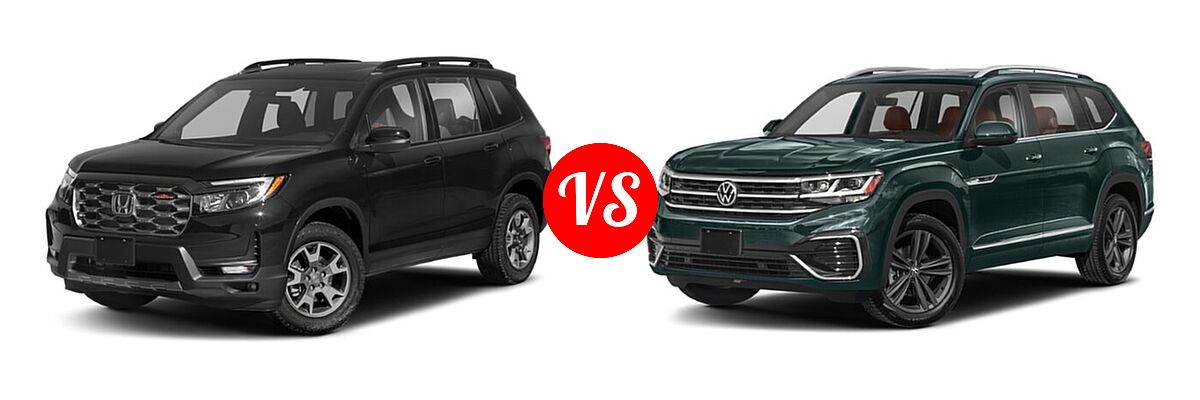 2022 Honda Passport SUV TrailSport vs. 2022 Volkswagen Atlas SUV 3.6L V6 SEL R-Line - Front Left Comparison