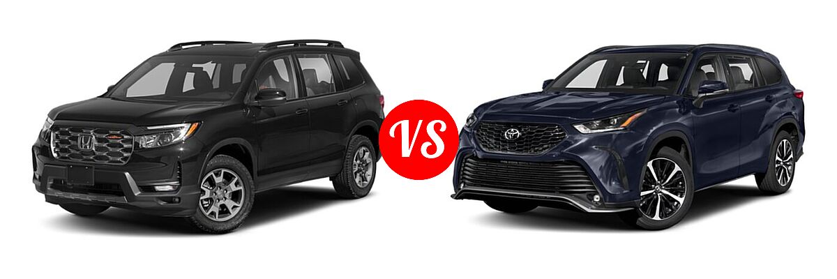 2022 Honda Passport SUV TrailSport vs. 2022 Toyota Highlander SUV XLE - Front Left Comparison