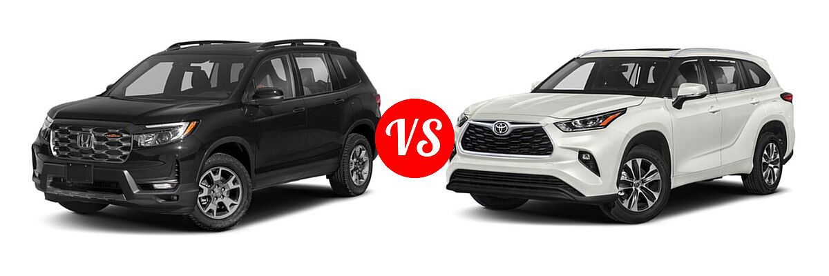 2022 Honda Passport SUV TrailSport vs. 2022 Toyota Highlander SUV Platinum - Front Left Comparison