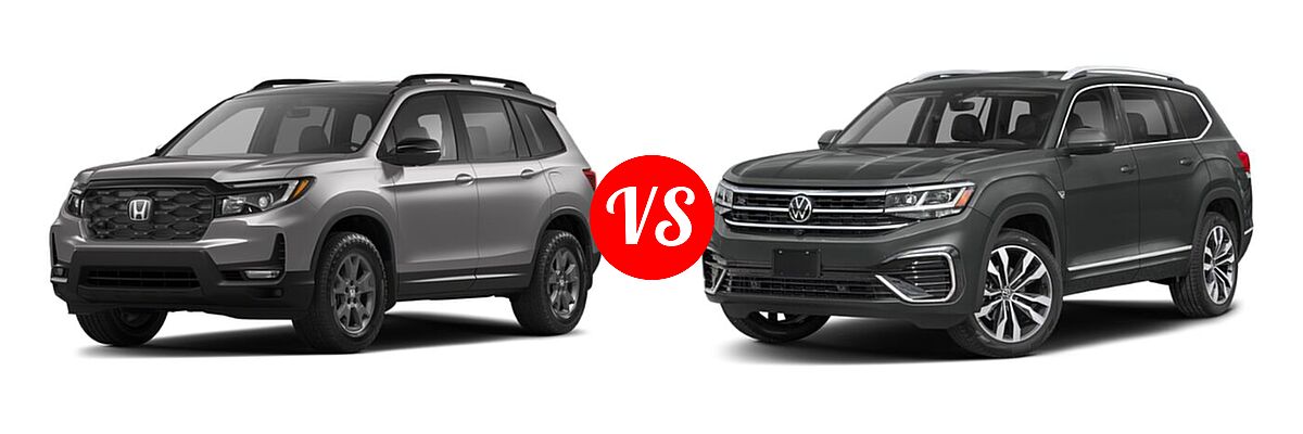 2022 Honda Passport SUV EX-L vs. 2022 Volkswagen Atlas SUV 3.6L V6 SEL Premium R-Line / 3.6L V6 SEL R-Line Black - Front Left Comparison