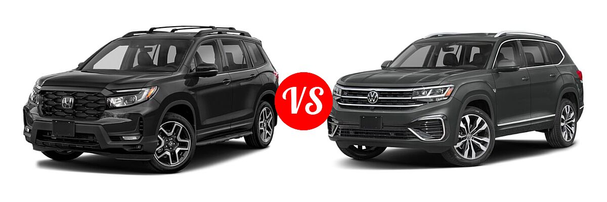 2022 Honda Passport SUV Elite vs. 2022 Volkswagen Atlas SUV 3.6L V6 SEL Premium R-Line / 3.6L V6 SEL R-Line Black - Front Left Comparison