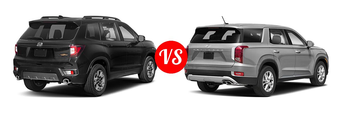 2022 Honda Passport SUV TrailSport vs. 2022 Hyundai Palisade SUV SE - Rear Right Comparison