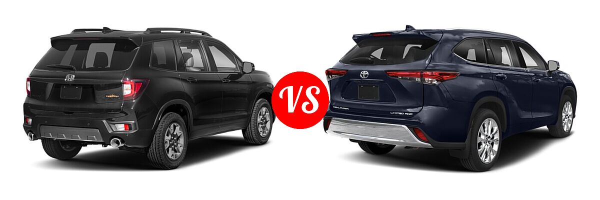 2022 Honda Passport SUV TrailSport vs. 2022 Toyota Highlander SUV Limited - Rear Right Comparison
