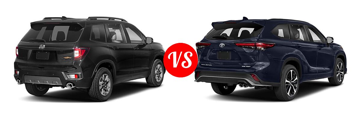 2022 Honda Passport SUV TrailSport vs. 2022 Toyota Highlander SUV XSE - Rear Right Comparison