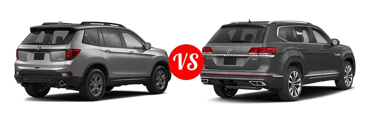 2022 Honda Passport SUV EX-L vs. 2022 Volkswagen Atlas SUV 3.6L V6 SEL Premium R-Line / 3.6L V6 SEL R-Line Black - Rear Right Comparison