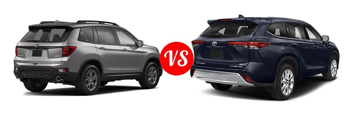 2022 Honda Passport SUV EX-L vs. 2022 Toyota Highlander SUV Limited - Rear Right Comparison