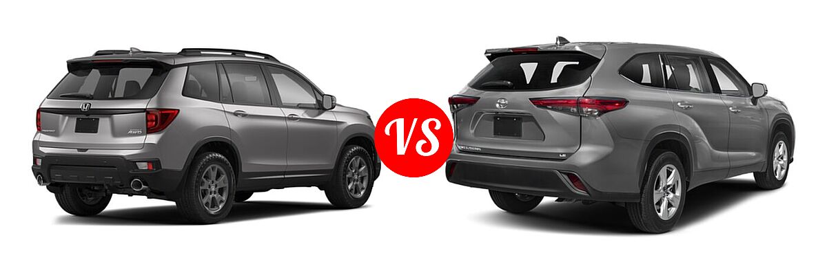 2022 Honda Passport SUV EX-L vs. 2022 Toyota Highlander SUV L / LE - Rear Right Comparison
