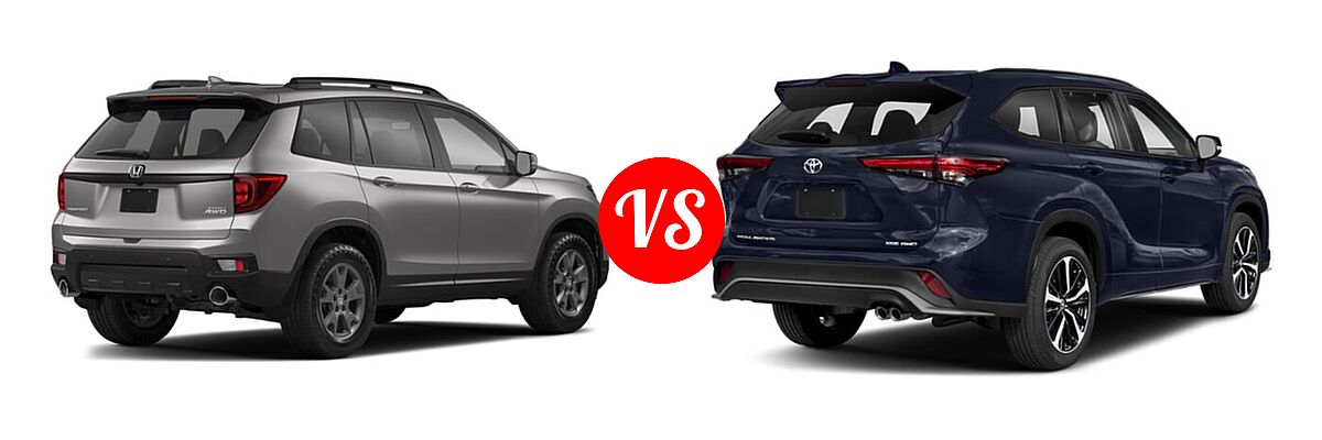 2022 Honda Passport SUV EX-L vs. 2022 Toyota Highlander SUV XSE - Rear Right Comparison