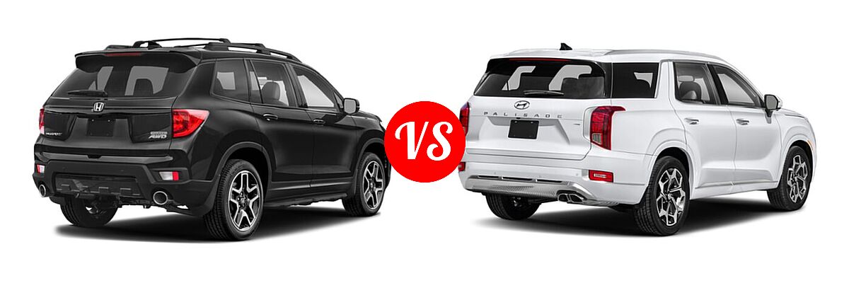 2022 Honda Passport SUV Elite vs. 2022 Hyundai Palisade SUV Calligraphy - Rear Right Comparison