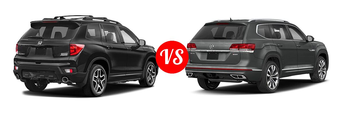2022 Honda Passport SUV Elite vs. 2022 Volkswagen Atlas SUV 3.6L V6 SEL Premium R-Line / 3.6L V6 SEL R-Line Black - Rear Right Comparison