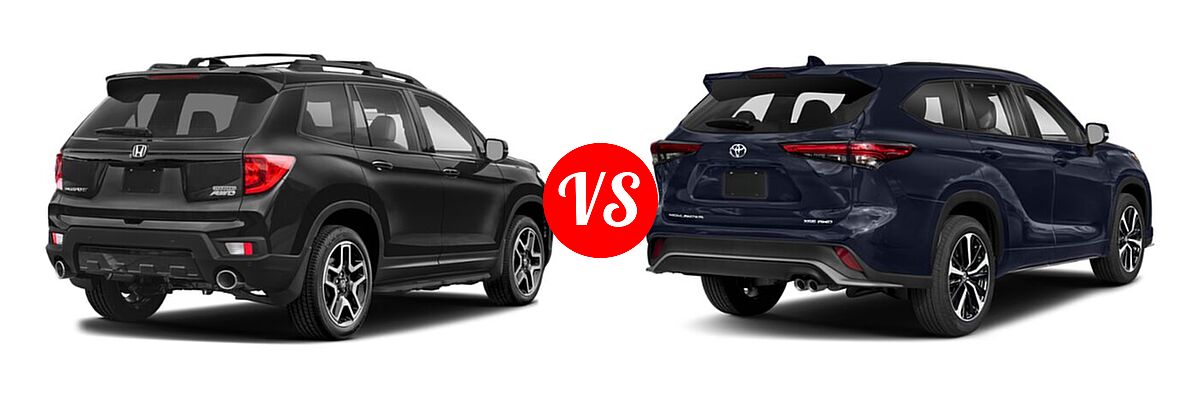 2022 Honda Passport SUV Elite vs. 2022 Toyota Highlander SUV XLE - Rear Right Comparison