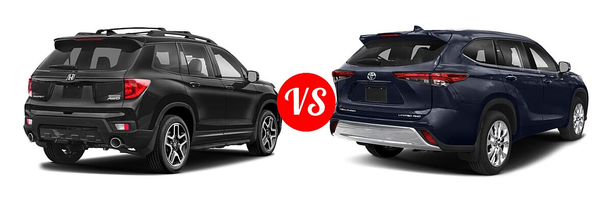 2022 Honda Passport SUV Elite vs. 2022 Toyota Highlander SUV Limited - Rear Right Comparison