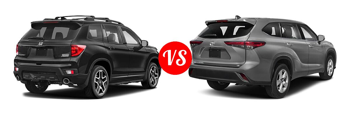 2022 Honda Passport SUV Elite vs. 2022 Toyota Highlander SUV L / LE - Rear Right Comparison