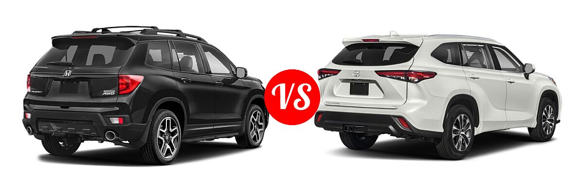 2022 Honda Passport SUV Elite vs. 2022 Toyota Highlander SUV Platinum - Rear Right Comparison