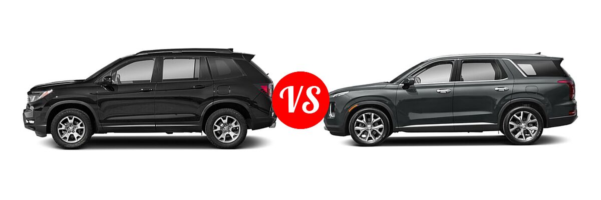 2022 Honda Passport SUV TrailSport vs. 2022 Hyundai Palisade SUV SEL - Side Comparison