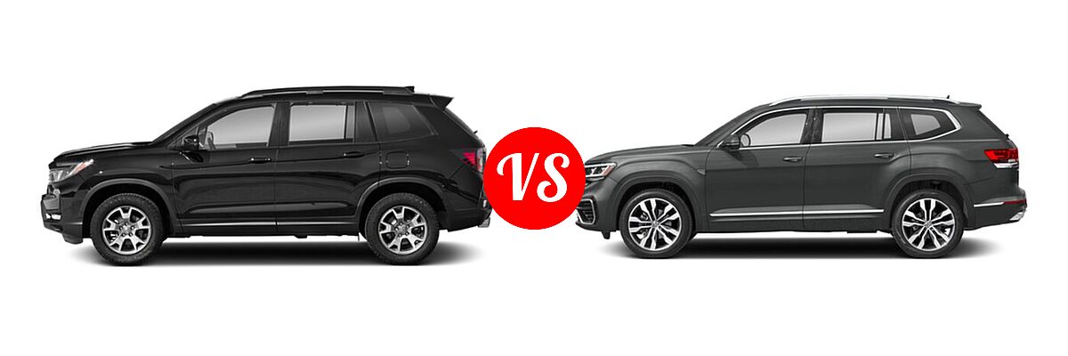 2022 Honda Passport SUV TrailSport vs. 2022 Volkswagen Atlas SUV 3.6L V6 SEL Premium R-Line / 3.6L V6 SEL R-Line Black - Side Comparison