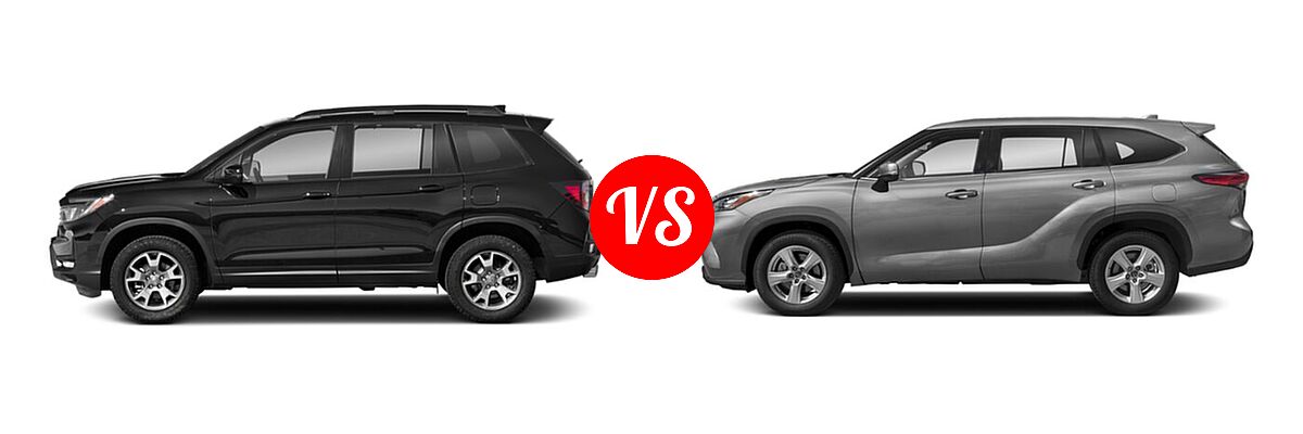2022 Honda Passport SUV TrailSport vs. 2022 Toyota Highlander SUV L / LE - Side Comparison
