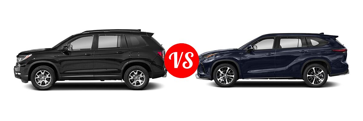 2022 Honda Passport SUV TrailSport vs. 2022 Toyota Highlander SUV XLE - Side Comparison